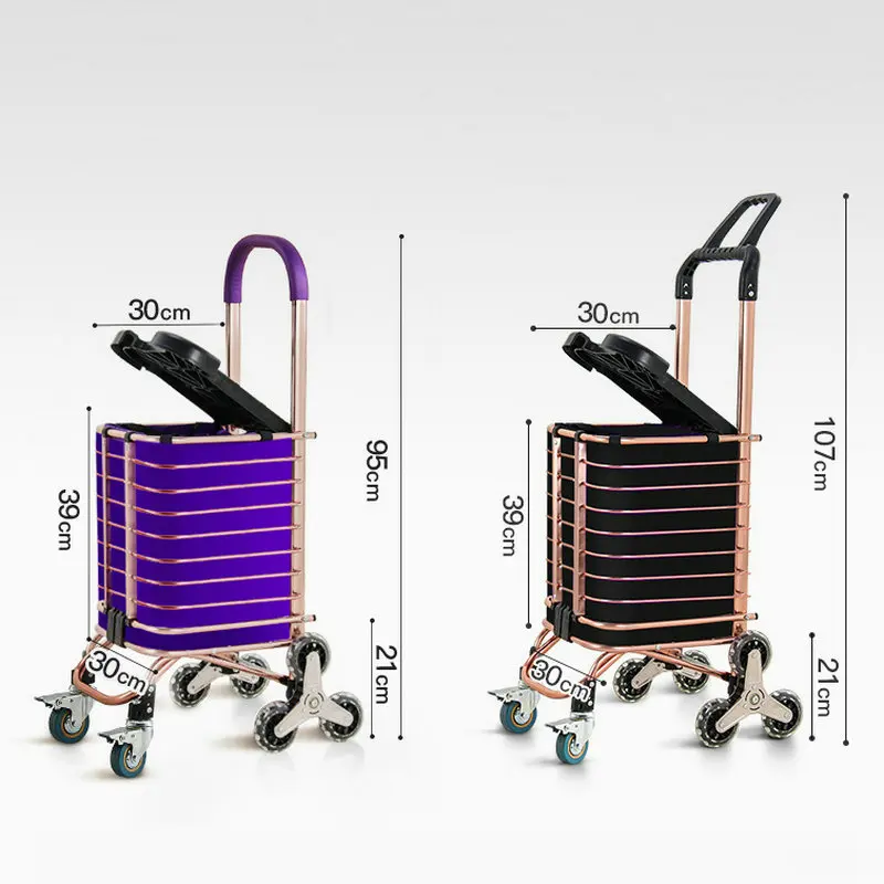 New Arrival Folding Shopping Cart For Groceries, Gold Color Stair Climbing Trolley with Cover (Can Sit) & Rolling Swivel Wheels