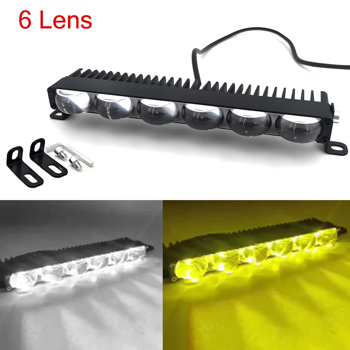 

5 линз, двухцветный желтый и белый светодиодный светильник для фар, бампера, противотуманные фары, решетки, рабочие фары, 3 линзы, автомобильное освещение