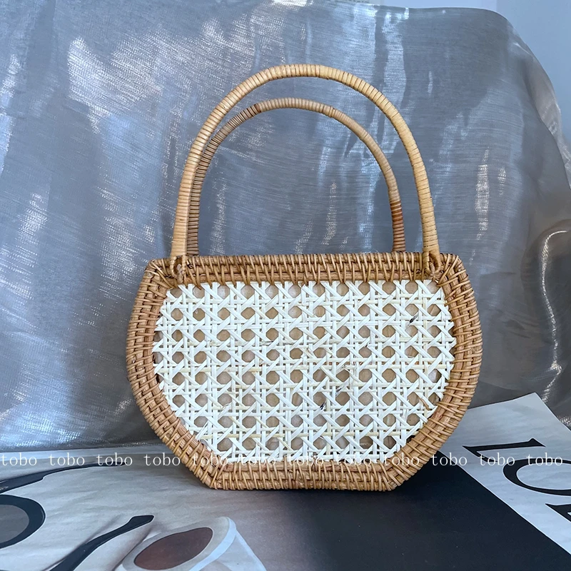 

Vietnamese Bamboo Women Large Bag Weave New Portable Rattan Summer Tote Bags for Women Retro Straw Weaving Handbag Women