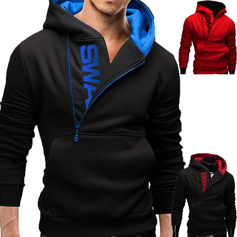 

Autumn Winter Hoodie Oblique Zipper Solid Color Hoodies Men Fashion Letter Pullover Male Sweatshirt Hoody Mens Purpose Tour Coat