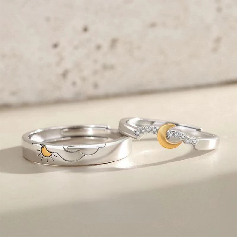 

New Unique Sun Moon Couple Open Adjustable Rings Wedding Jewlery Friends Gift Fit For Most Women Men Lover Couple