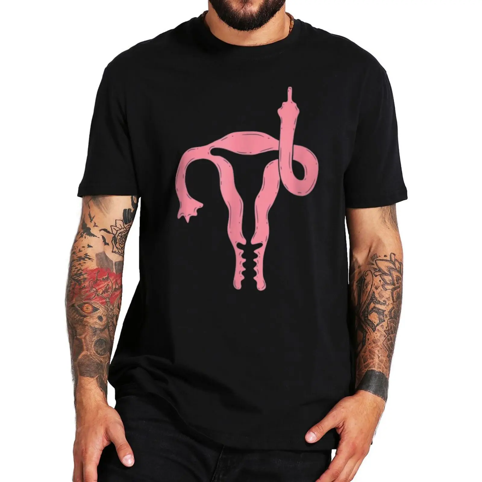 

Uterus Shows Middle Finger Feminist T Shirt Feminism Unisex Gift Tshirt For Women Men 100% Cotton EU Size Summer Camiseta