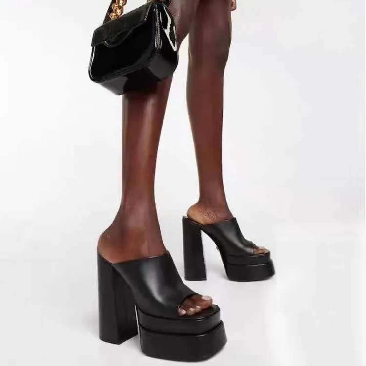 

Fashion Elegant Office Lady Open Toe Mules Double Layer Platform Slip On women's Sandals High Heels Solid Casual women's Shoes