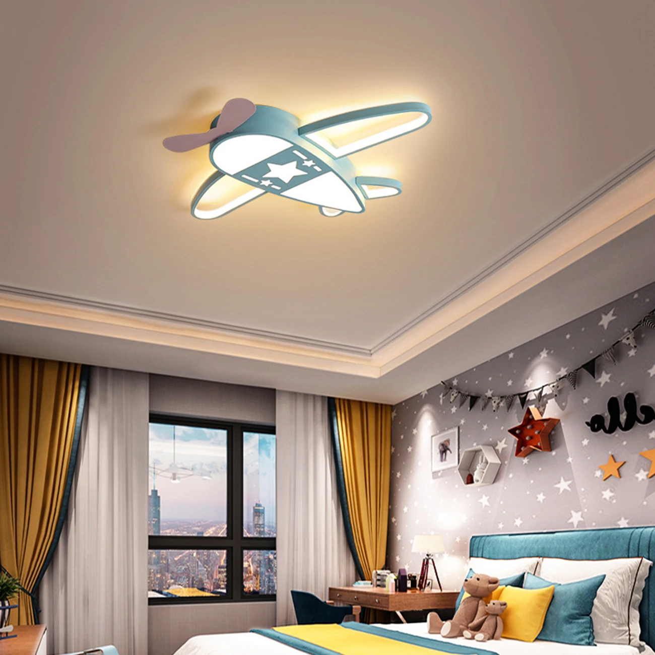 

Kids Room Airplane Light LED Cartoon Ceiling Lamp Remote Dimmable Modern Personality Fashion Boys Girls Children Bedroom Lightin