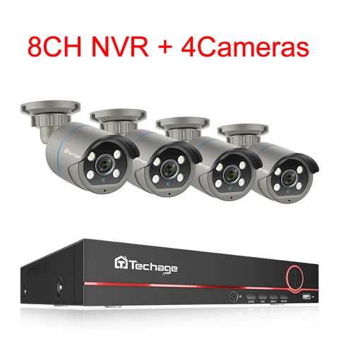 Система видеонаблюдения Techage, 8 каналов, HD, 4 МП, POE, NVR, уличная Двусторонняя IP-камера с функцией обнаружения лиц, P2P, P2P