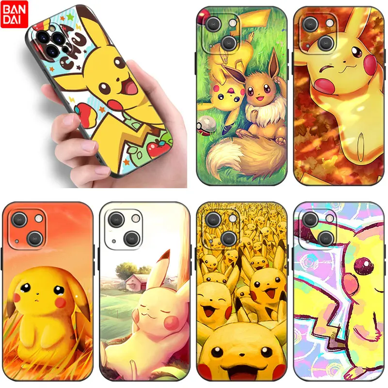 

Anime Cute Pikachu eevee Phone Case For Apple iPhone 11 12 13 Mini Pro 7 8 XR X XS MAX 6 6S Plus 5 5S SE 2020 Black Cover Case