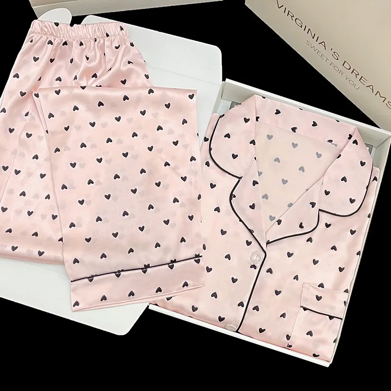 Пижама женская с длинным рукавом атласная Шелковая пижама во французском стиле