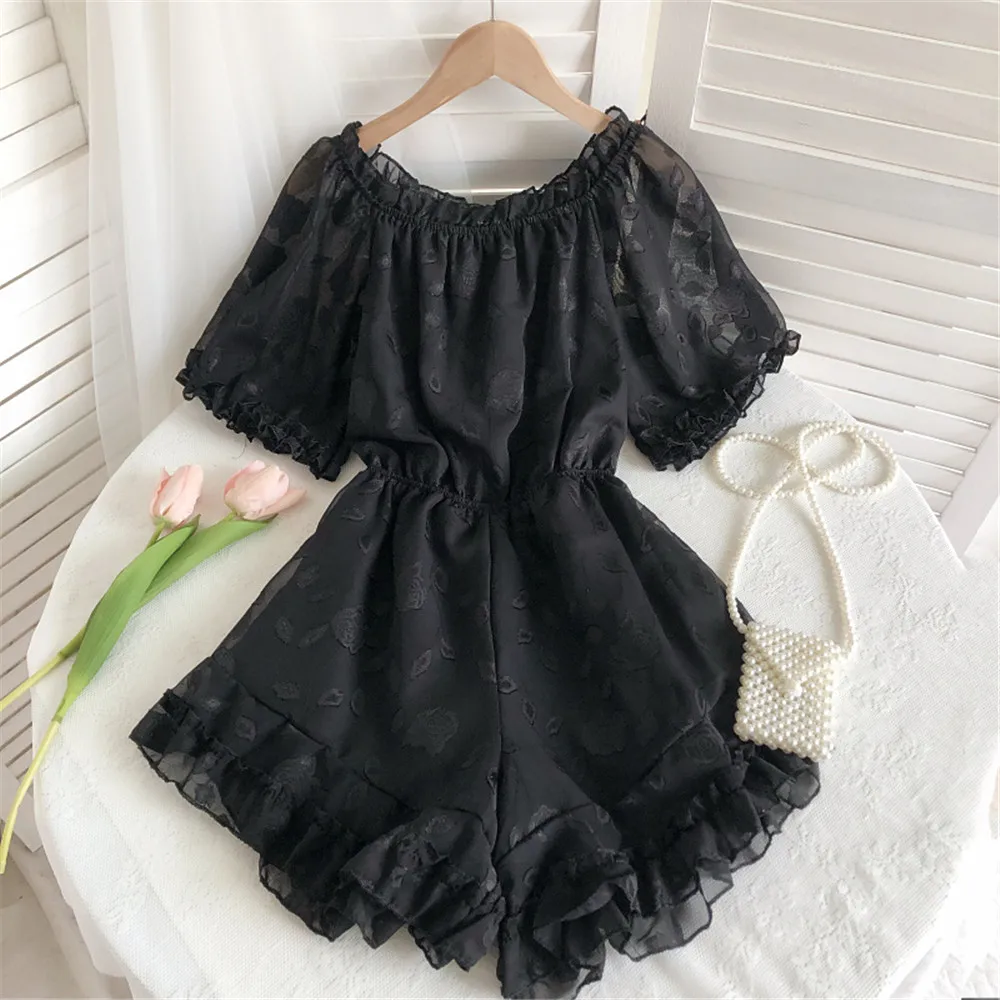 Комбинезон женский с открытыми плечами и принтом свободного покроя |