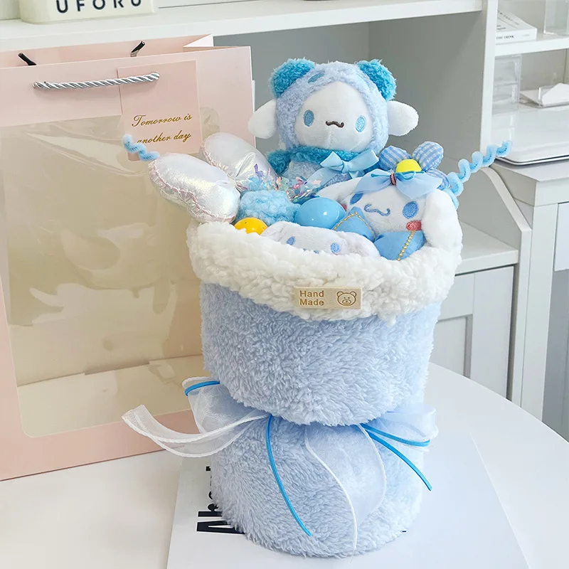 Sanrio My Melody Kuromi Cinnamoroll плюшевая кукла игрушка с цветами креативный букет ручной