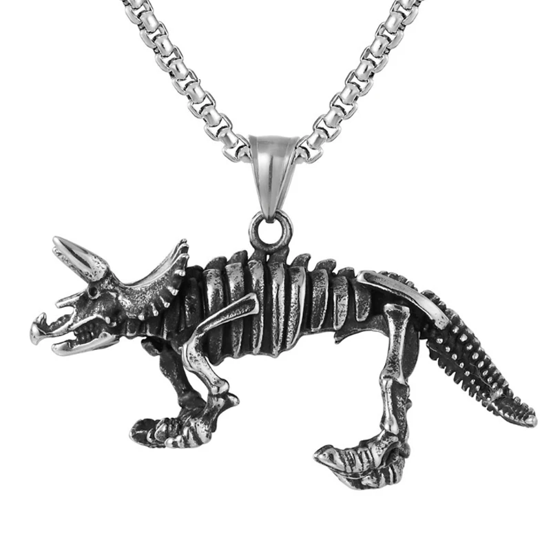 

Vintage Stainless Steel Dinosaur Pendant Necklace Men Animal Skeleton Necklace Men Personality Hip Hop Punk Jewelry