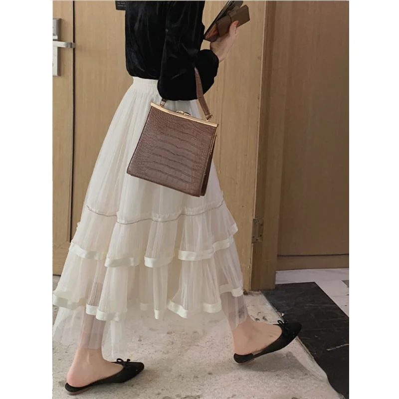 

Maxi Long Tulle Irregular Skirt for Women Gothic Pleated Skirt Casual Party Fairycore Summer Winter Jupe Longue 2023 Falda Mujer