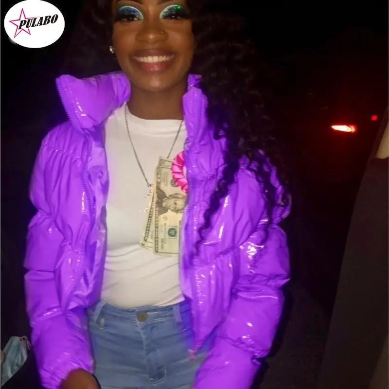 PULABO осень-зима женские яркие куртки-пуховики из искусственной кожи теплые