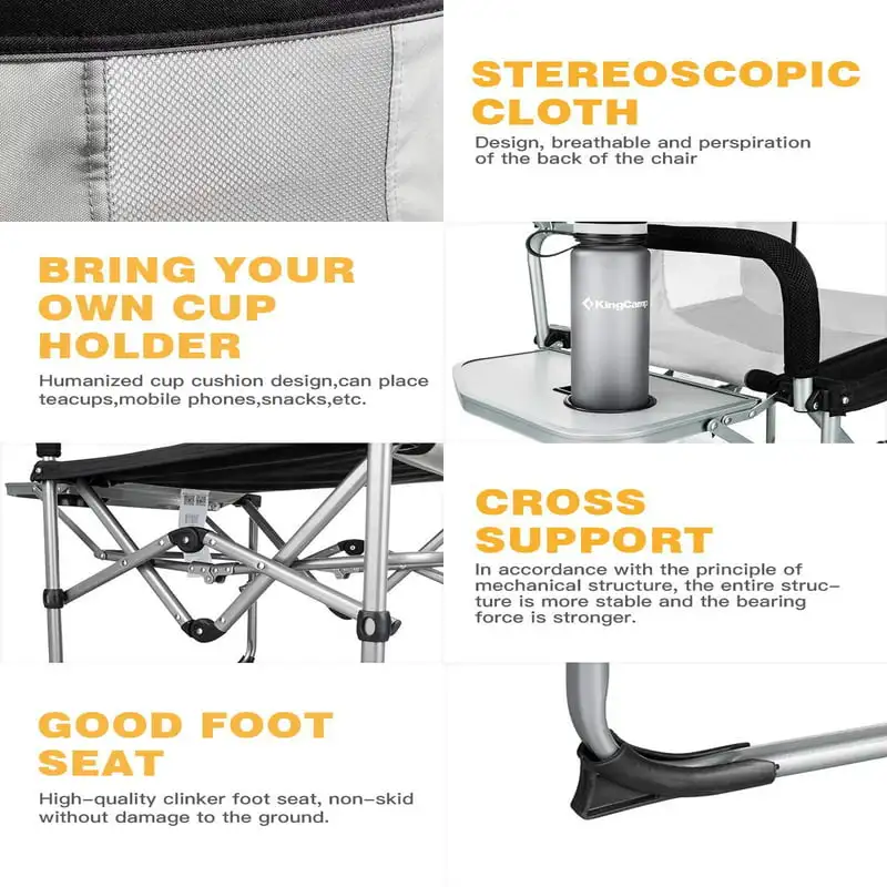 

Camping Chairs Heavy Duty Directors Chair with Side Table Black Fishing gear Fishing rods Fishing accessories Folding chair Fly