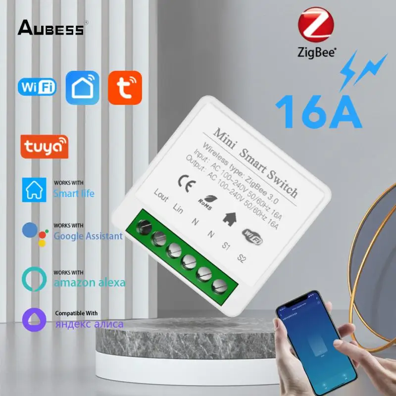 

Tuya Zigbee/Wifi MINI Smart Switch 2 Way Control 16A Switch Smart Home Module Works With Alexa Google Home Yandex Smart Life App