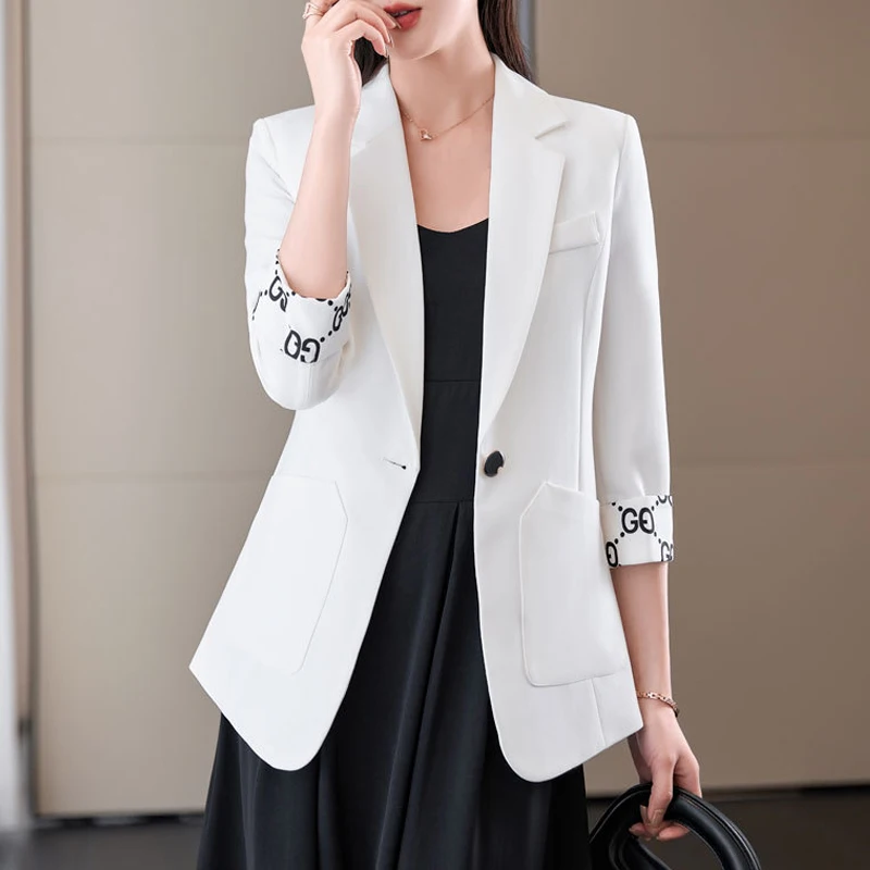 

Women's Small Thin Blazers Jacket Spring Summer Female Oversize S -4XL Office Half Sleeve Solid Color Coat Loose Casual Clothes