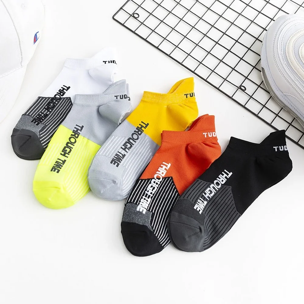 5 Pairs Spring and Summer New Letters Mix Color Fashion Men and Women Sports Socks Low-top Breathable Foot Guard Athletic Socks