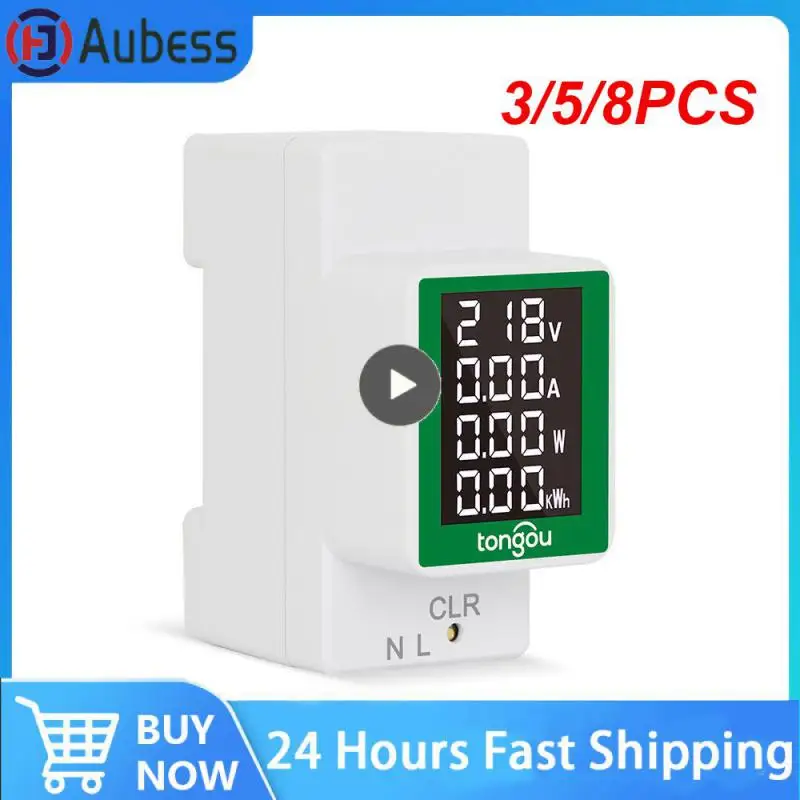 

3/5/8PCS Din Rail Wattmeter Durable Amp Power Voltmeter Portable Practical Power Meter For Home Ammeter Universal 50v