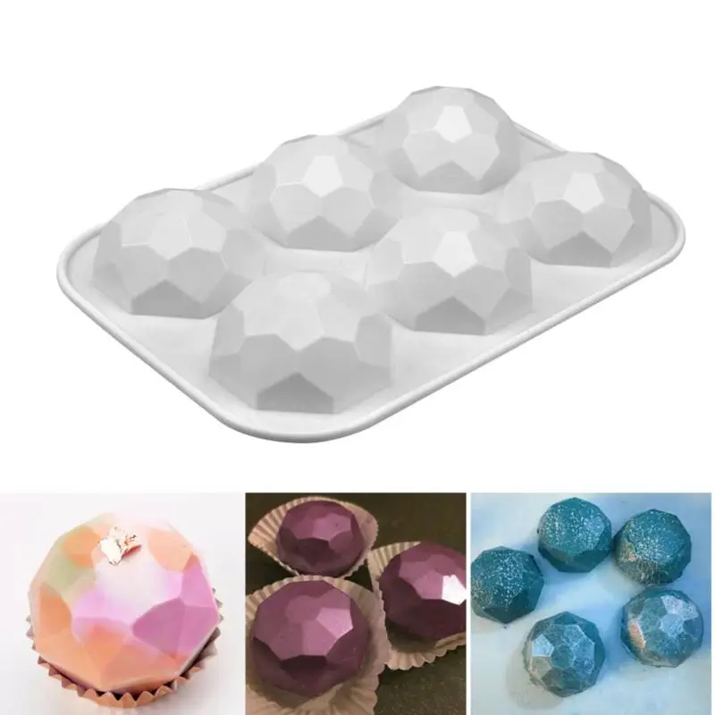 

3D Gem Chocolate Silicone Mold 6 Cavities Diamond Baking Mould For Soap Fondant Pudding Jelly Candy Cookie Ice Cube Cocoa Bomb