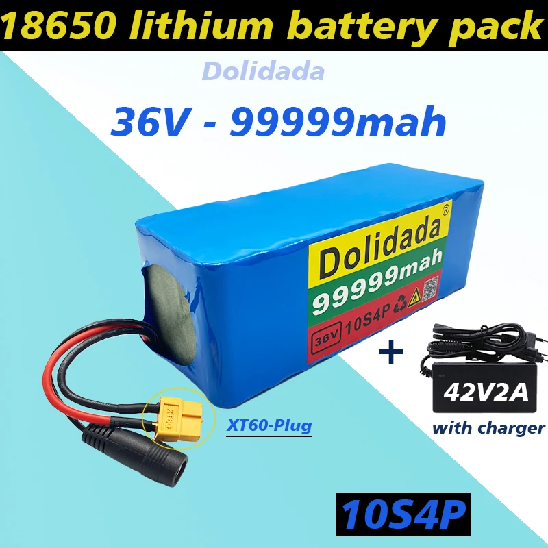 

36V 10s4p 99999mAh 1000W large capacity 18650 lithium battery pack electric bicycle scooter with BMS XT60 plug with charger
