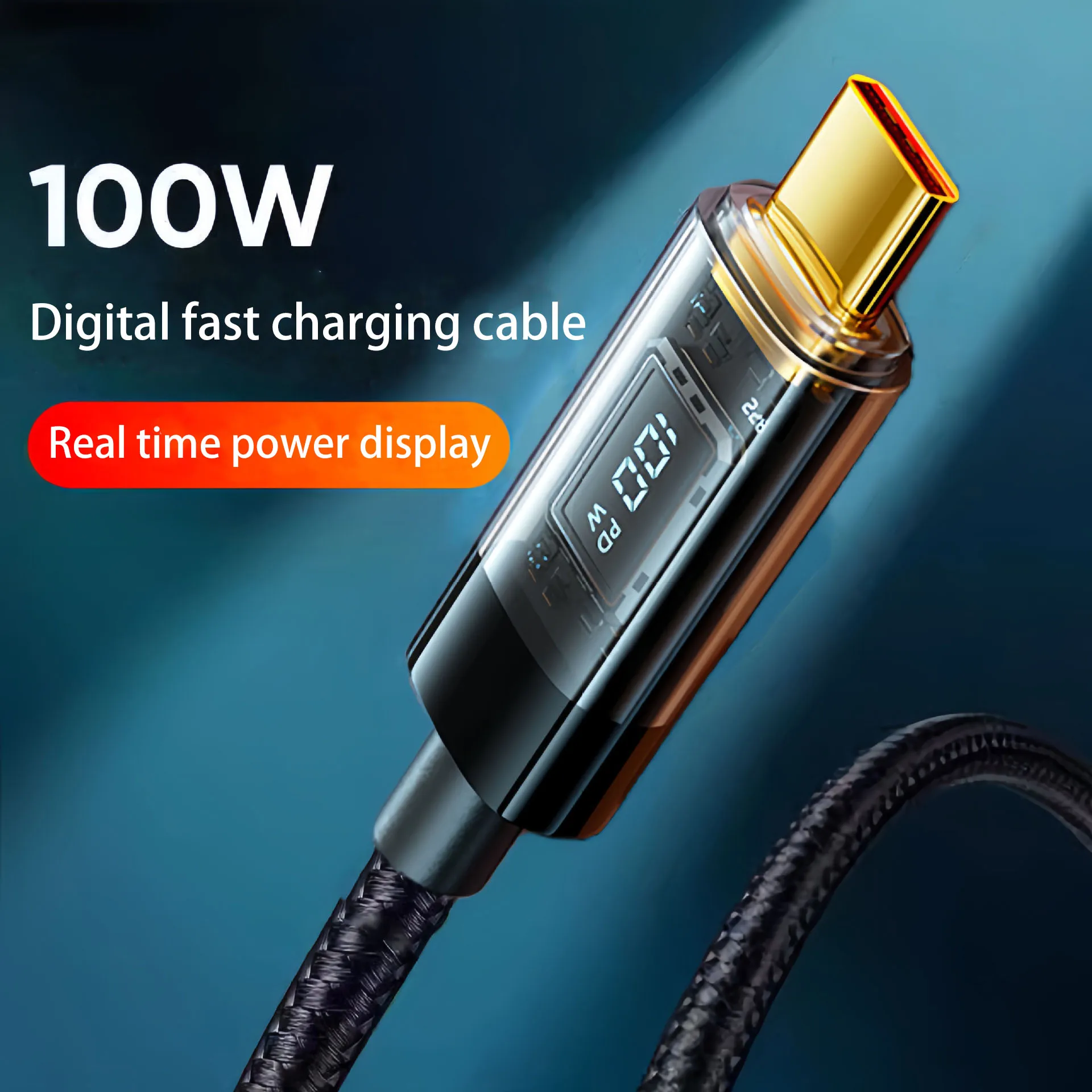 Прозрачный цифровой кабель для быстрой зарядки PD мощностью 100 Вт 27 двойной