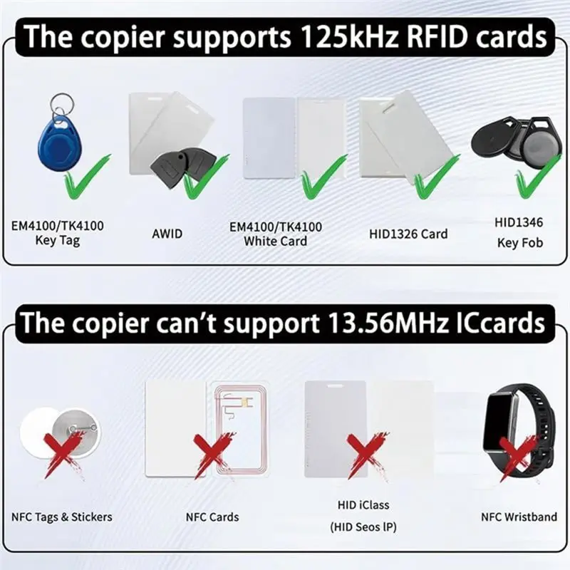 Фото HID AWID 125Khz RFID-ридер-копир, портативный, с 5 брелоками T5577 и 5 белыми картами - [NICEMAN-NJ] №2
