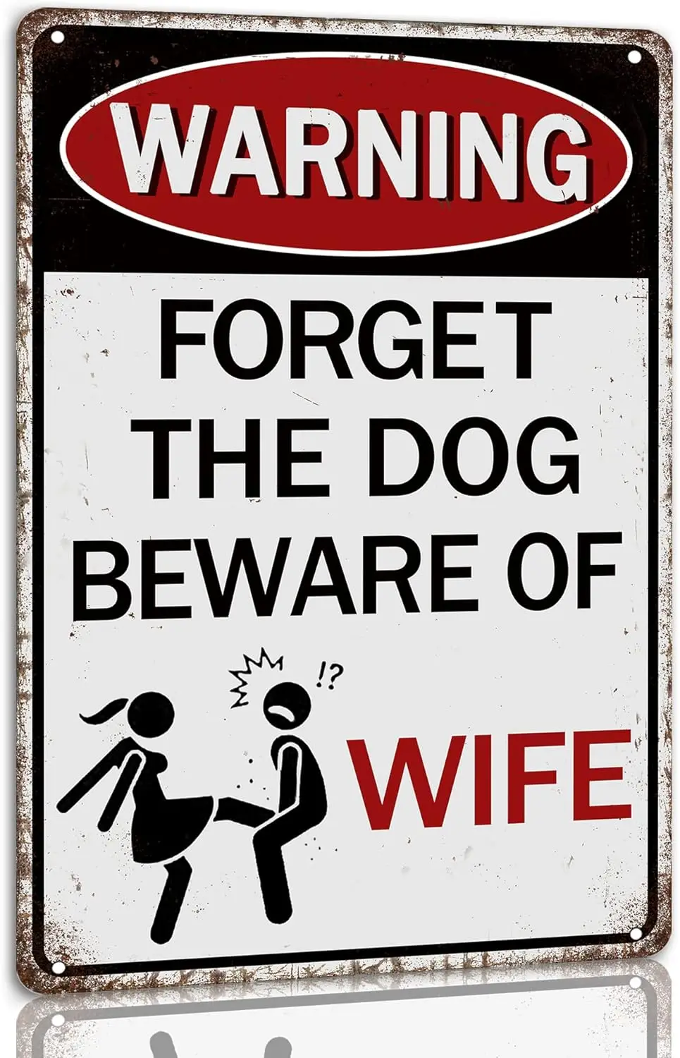 

Warning Forget the Dog Beware of Wife Metal Vintage Tin Sign Retro Wall Decoration for Cafe Bars Garage Man Cave Home