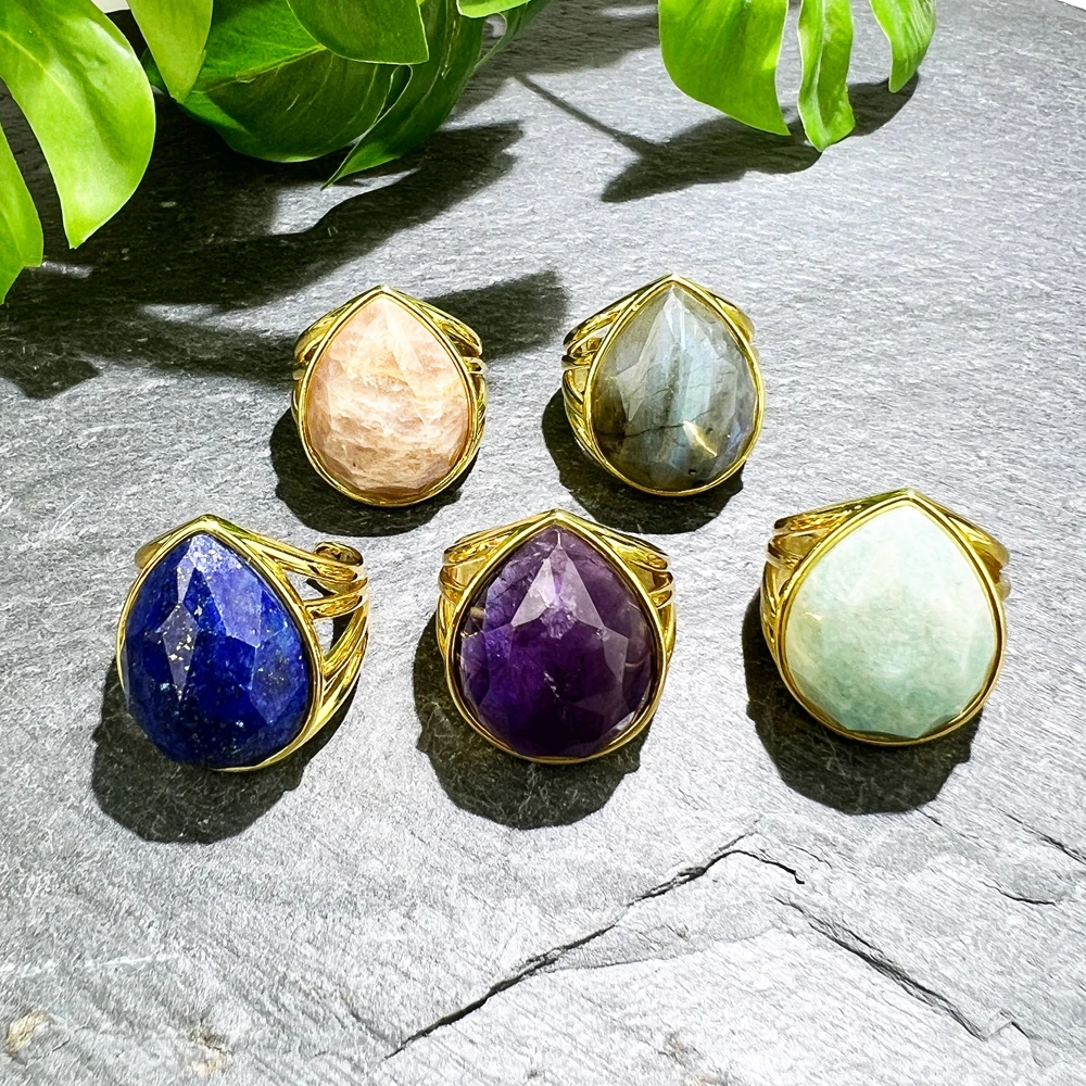 Кольцо из натурального Лабрадорита с аметистом Sunstone для женщин позолоченное