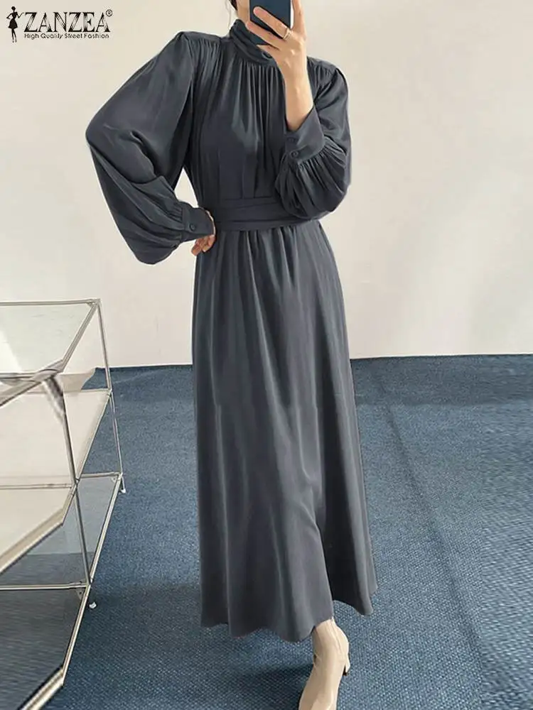 

Платье ZANZEA женское осеннее длинное с высоким воротником и рукавами-фонариками