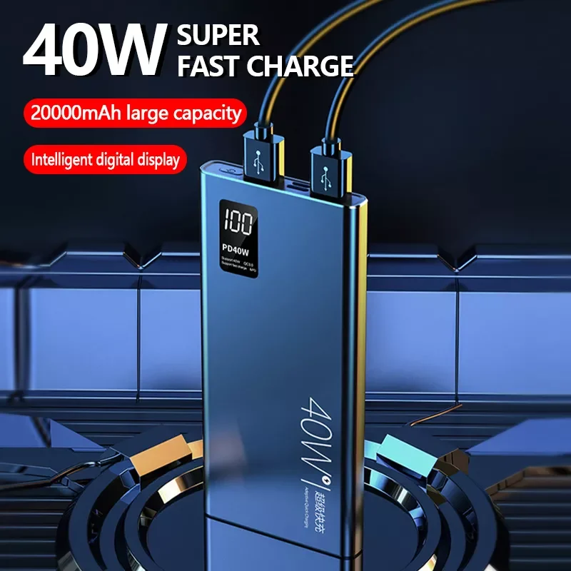 

40w Super Fast Charging Large Capacity 20000 mAh Power Bank Two-way Fast Charging Digital Display External Battery QC3.0