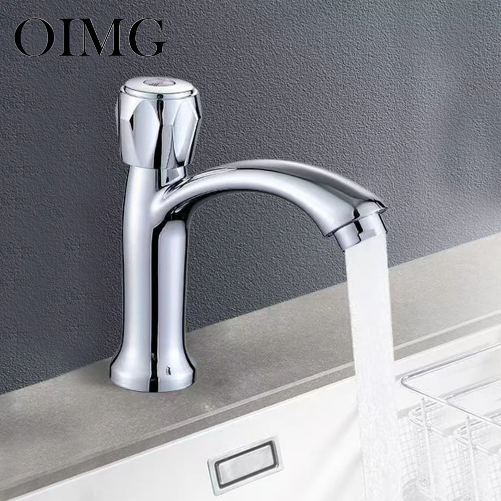 

OIMG Bathroom Basin Faucet Chrome Polished Basin Sink Faucets Single Cold Mixer Tap Single Handle Water Mixer Taps Bath Crane