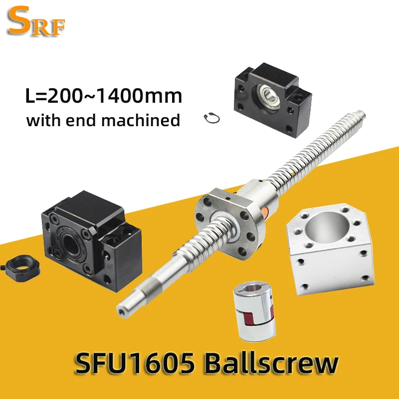 Ballscrew SFU1605 Set RM1605-1000 Rolled Ball Screw C7 With Flange Single Ball Nut End Machined+BK/BF12+Ball Nut Housing+Coupler