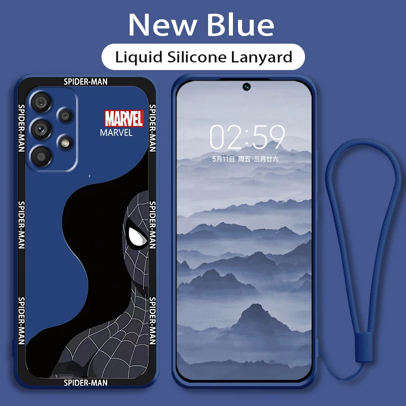 

Marvel Spiderman Superhero Phone Case For Samsung A73 A53 A33 A52 A32 A23 A22 A71 A51 A21S A03S A50 A30 5G Liquid Rope Cover