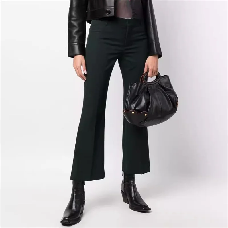 

Женские брюки, Новинка осени 2023, модные облегающие брюки-клеш с низкой посадкой в Корейском стиле, брюки высокого качества из смешанной шерсти с широкими штанинами, брюки y2k