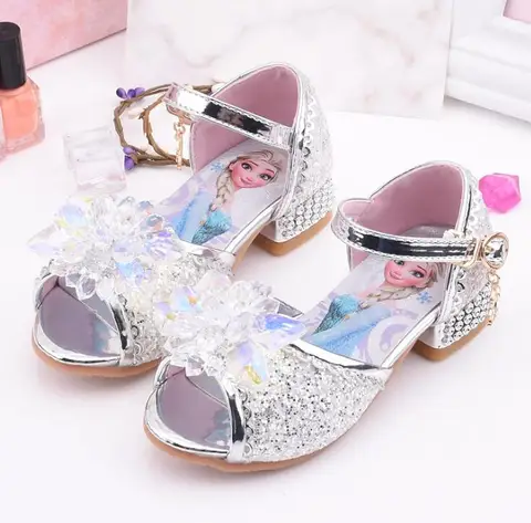 Босоножки для девочек Disney «Холодное сердце 2», туфли принцессы Эльзы, туфли для маленьких девочек с кристаллами, детские туфли на высоком каблуке, обувь для подиума