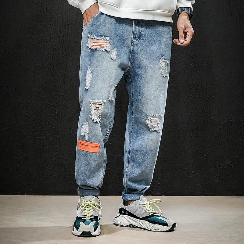 

Men's Jeans Men Loose Harem Denim Jean Pants Hip Hop Streetwear Full Length Pockets Casual Korea Ankle Trousers