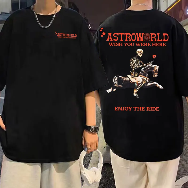 

ASTROWORLD WISH YOU WERE HERE ENJOY THERIDE Tshirt Travis Scott Cactus Jack T-shirt Carousel Skeleton Rose Flower Men Women Tees