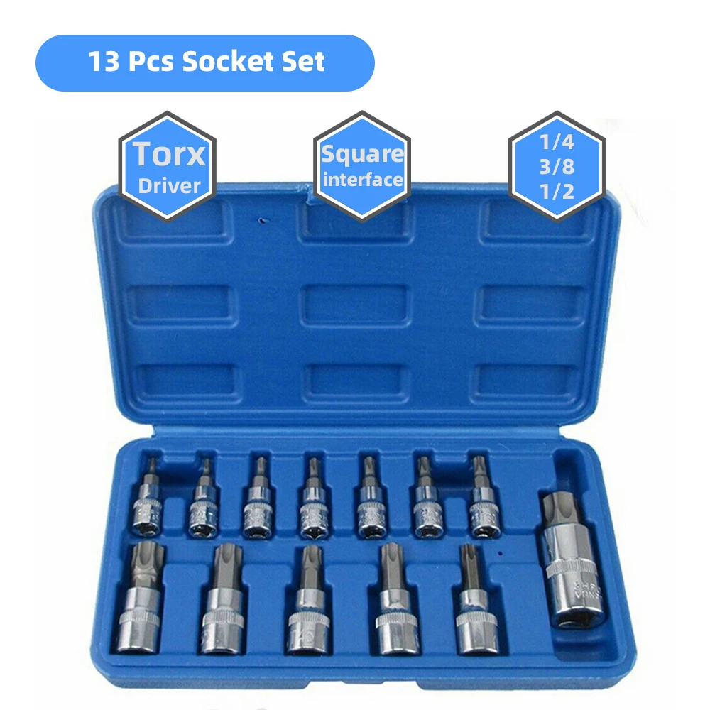 13 Pcs Torx Impact Wrench Screwdriver Key Kit Square Interface Socket Set For Professional Bicycle Automotive Bike Repair Tool