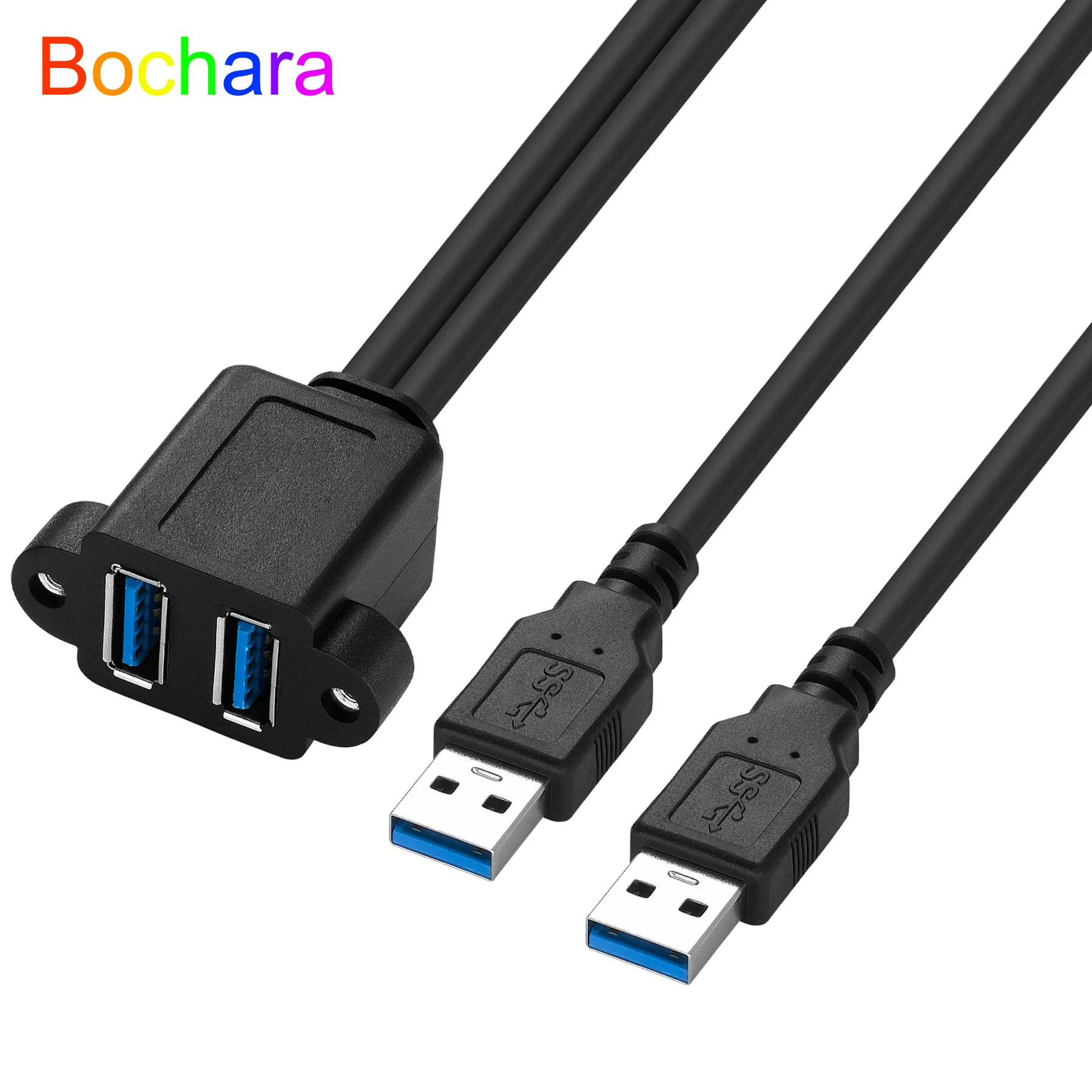 Кабель-удлинитель Bochara Dual USB 3,0 «штырь-гнездо» + плетеная пленка с винтовым креплением 50 см