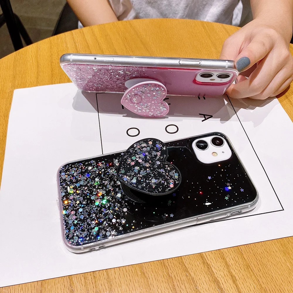 Heart Holder Glitter Case for Honor X7 X8 X9 70 50 10X 10 Lite X30i X30 8S 7A 7S 10i 8A 7C 9A 9S 9X 20 Pro X40 Silicone Cover