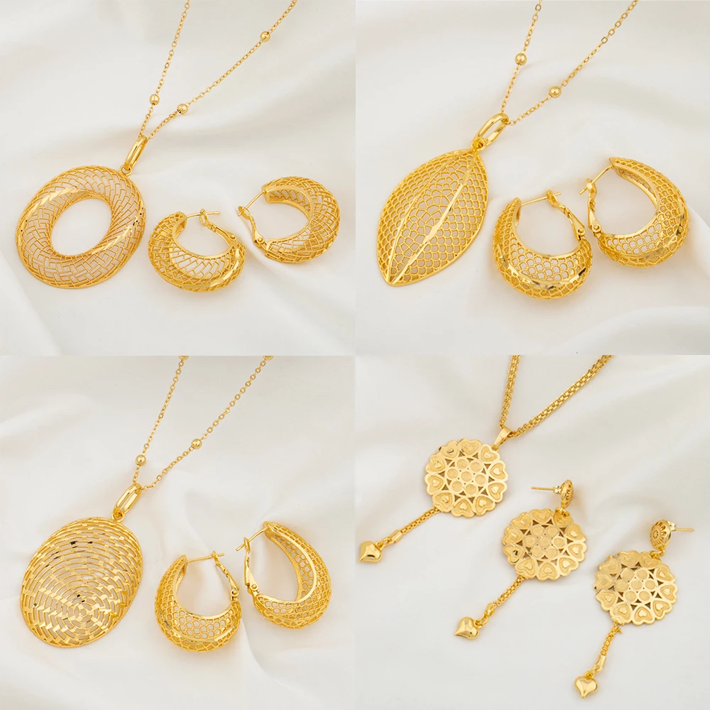 

Fashion Copper Jewelry Sets For Women New Design Copper Necklace Earrings Pendant High Quality Geometric Wedding Party Gifts