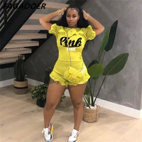 fagadoer pink letter print 2022 tracksuits women ruffle top and shorts two piece set fashion casual 2pcs matching suit outfits
