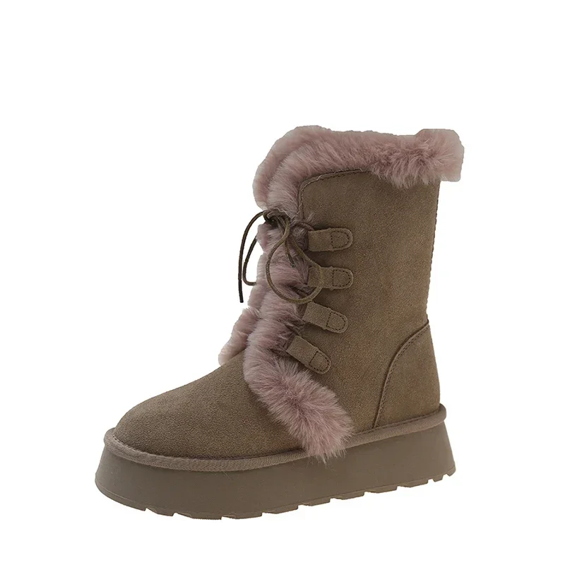 Женские зимние ботильоны на меху платформе замшевые хлопковые туфли плоской