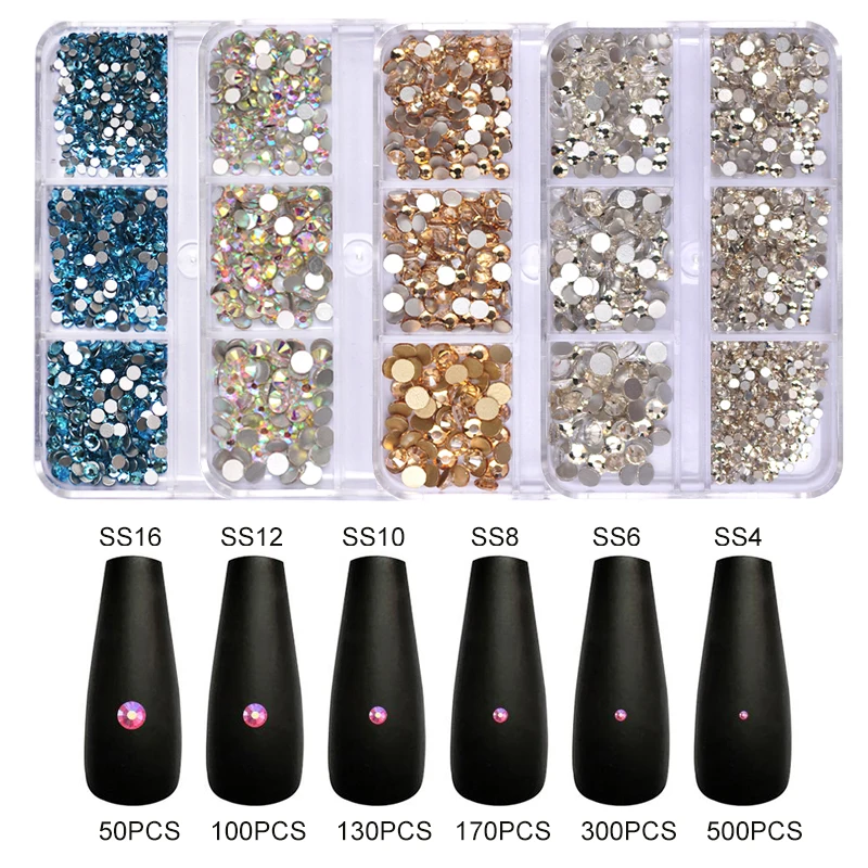 

6 Grids/Box SS4-SS16 Nail Charms Crystals Colorful Flatback Nails Accessories Rhinestones for Nail Art Manicures DIY Decoration