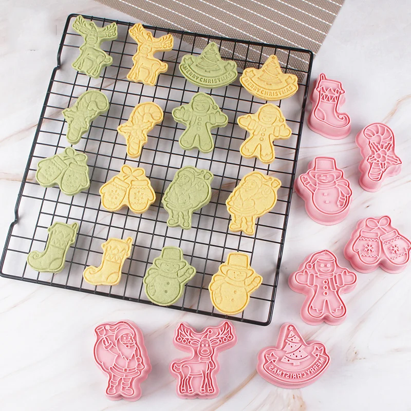 

8 шт./компл. Набор рождественских резаков для печенья «сделай сам», форма для печенья, 3D мультяшная форма для помадки, прессованная форма для ...