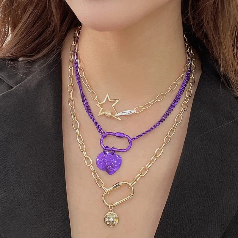 

Fashion Personality Symphony Chain Pendant Necklace Carabiner Multi-layered Necklace Accessory Gift