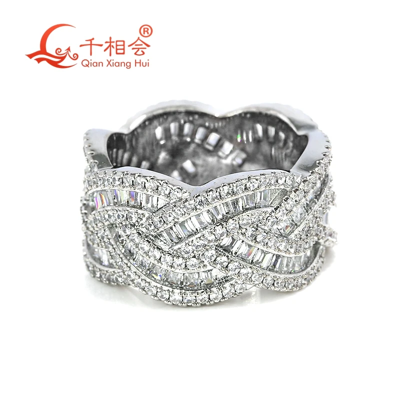 12.5mm wave Sterling 925 Silver hip hop emerald  Moissanite Ring Men women  Diamonds Male fine Jewelry