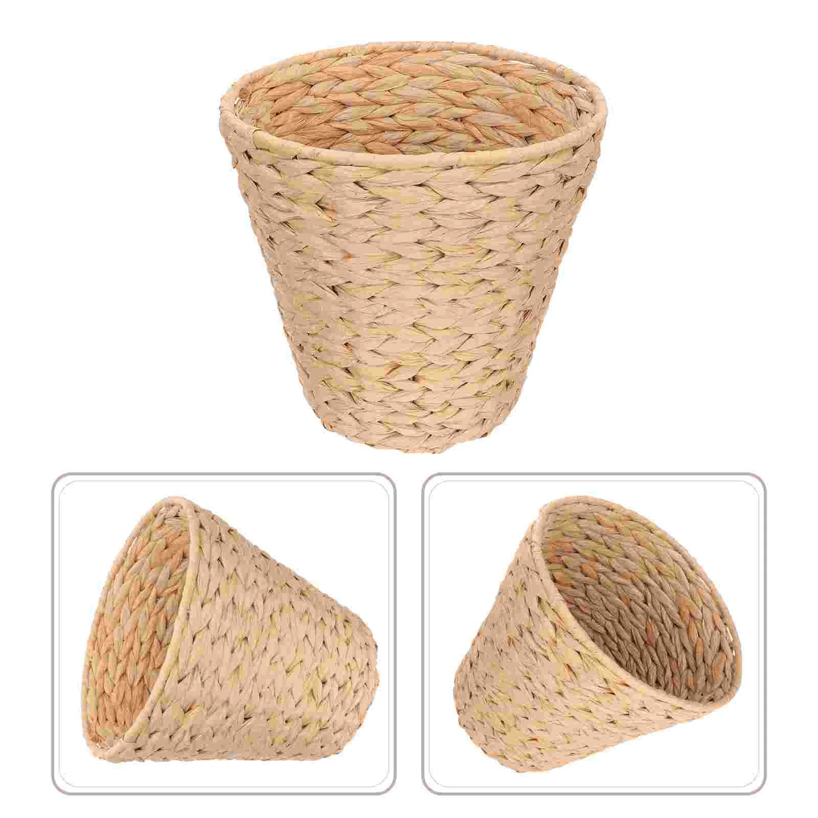 

Basket Woven Trash Can Storage Waste Bin Garbage Wicker Rattan Container Hyacinth Baskets Seagrass Paper Flower Water Pot
