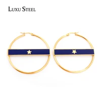luxusteel gold color round hoop earrings bijoux female no fade stainless steel star earring fashion jewelry new punk jewelry
