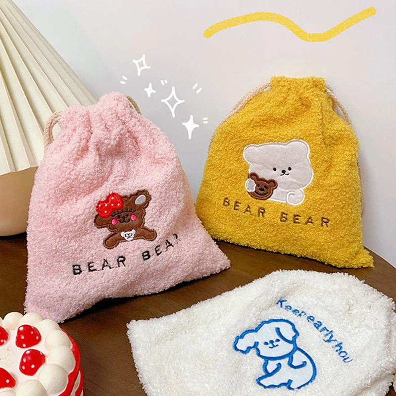 

Фланелевая мягкая Корейская сумка для макияжа Ins Bear Dog, милая домашняя сумка для хранения