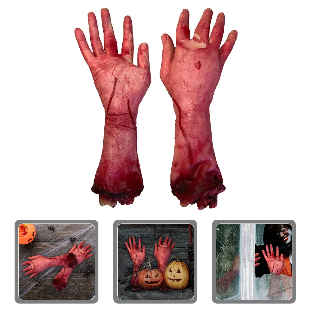 

2pcs severed hand arm body parts dead prop arms- Hallowen Broken Scary Decorative Handmaded Severed Hand for Men Decor Party